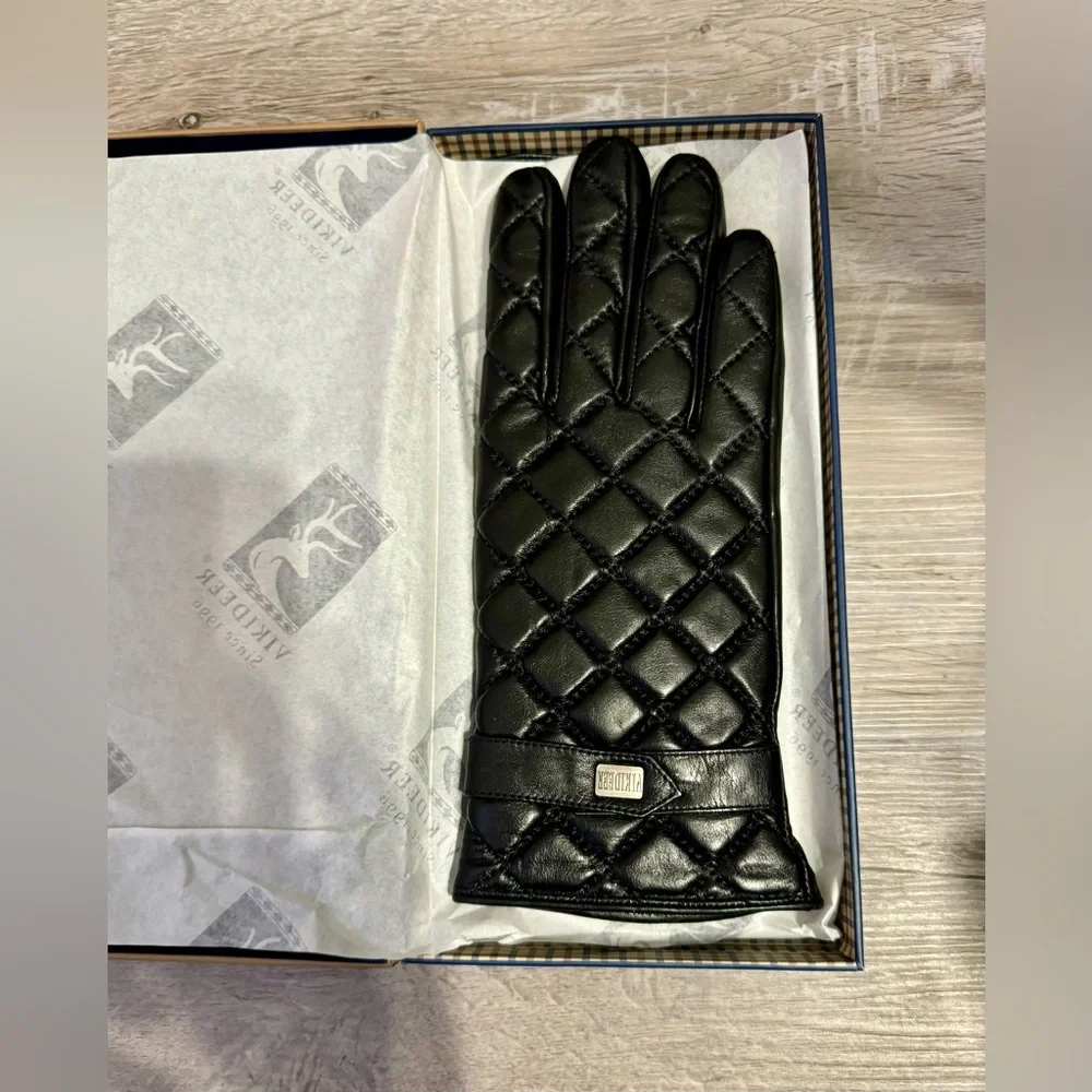 New. VIKIDEER Women's Winter Leather Black Gloves, Size S. Warm Wool